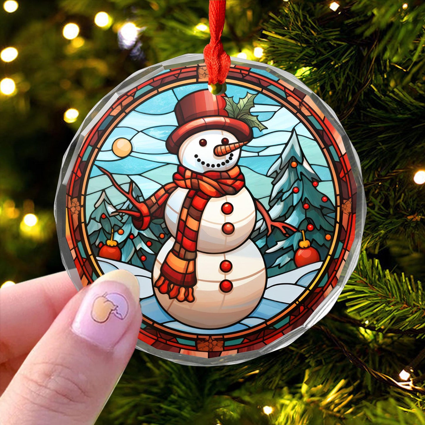 Stained Glass Snowman Christmas Ornament | Classic Winter Christmas Tree Decoration | Acrylic, Ceramic & Glass Holiday Gift