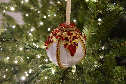 Elegant Luxury Handmade Rhinestone Cream/White Christmas Ball Ornament - Xmas Tree Decor