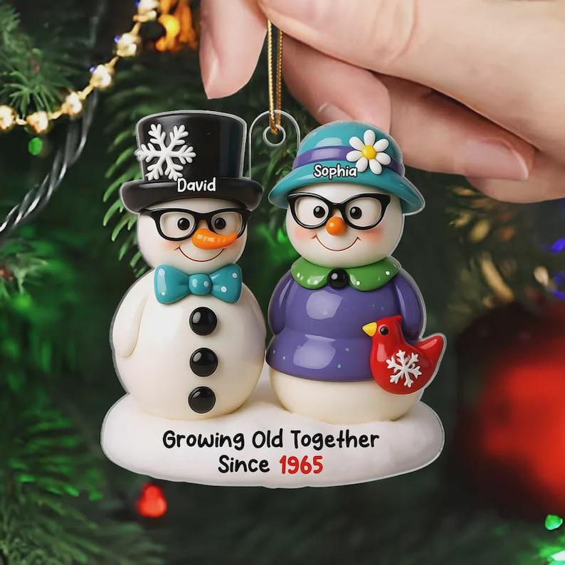 Personalized Snowman Couple Acrylic Ornament: Christmas Keepsake Gift