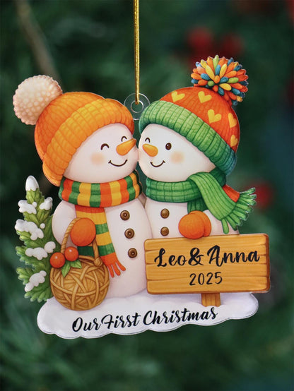 Adorno personalizado de muñeco de nieve para pareja, decoración navideña para árbol