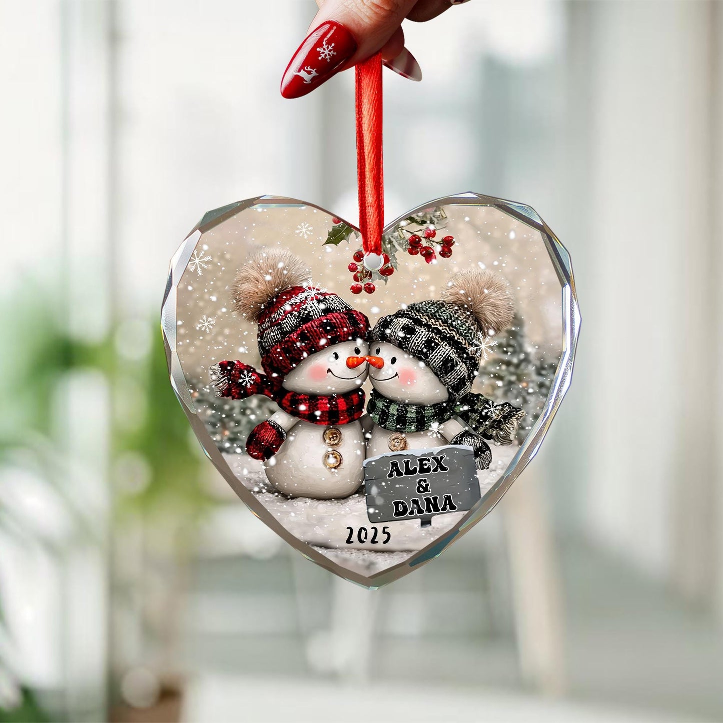 Snowman Couple Glass Ornament, Personalized Christmas Ornament For Newlyweds, Engagement Or Wedding Gift, First Christmas Couple Decor