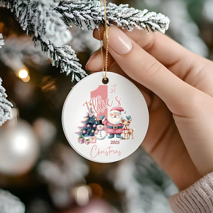 Adorno de la primera Navidad del bebé: Recuerdo de cerámica con diseño de muñeco de nieve