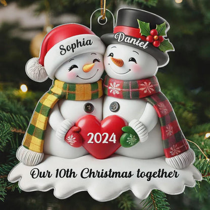 Adorno acrílico personalizado para Navidad de pareja de muñecos de nieve: Recuerdo de 2025
