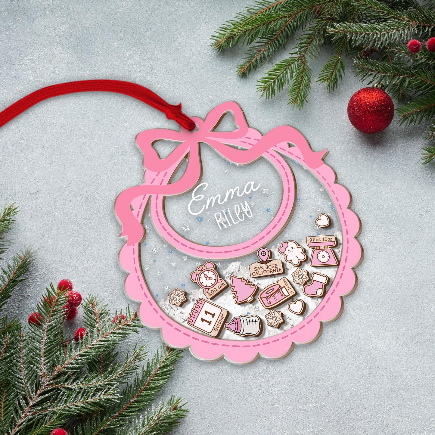 Baby's First Christmas Ornament, Personalized Baby 1st Christmas Ornament, Custom New Baby Gift, 4D Shake Babies Ornament, Baby Shower