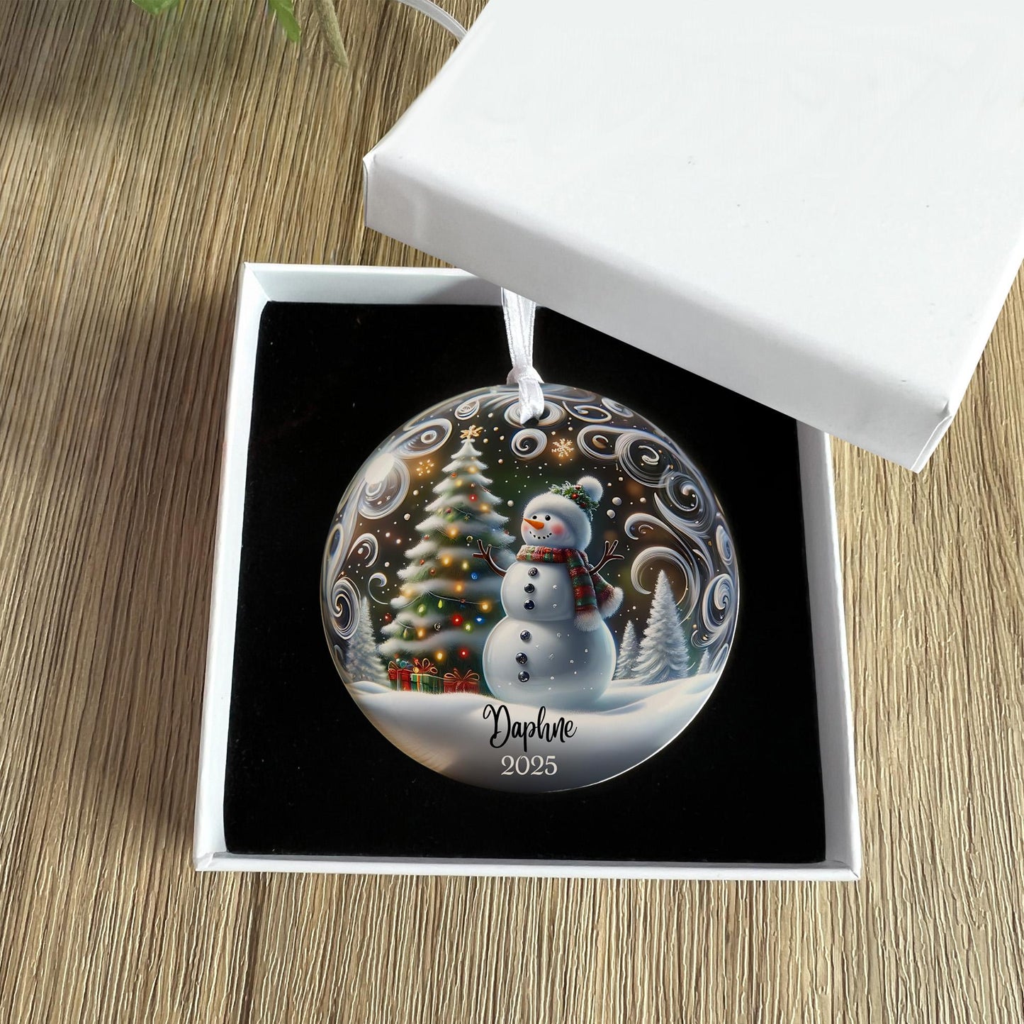 Ornement de Noël personnalisé en céramique bonhomme de neige - Cadeau de décoration d'arbre de vacances d'hiver personnalisé