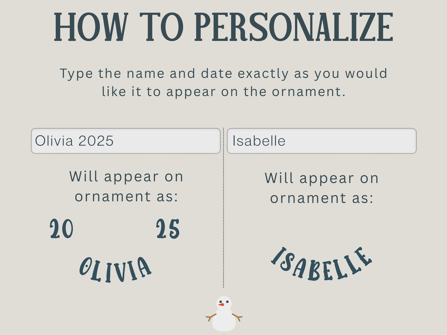 Personalized Snowman Ornament 2025 | Custom Name Christmas Decoration | Ceramic Keepsake Gift for Kids Family Holiday Tree