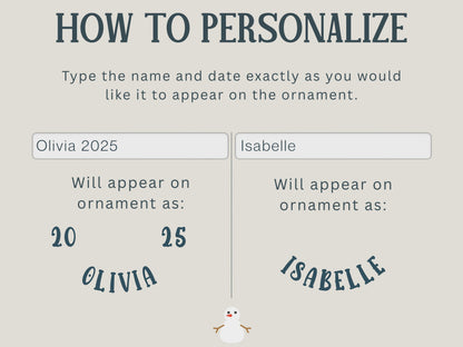 Personalized Snowman Ornament 2025 | Custom Name Christmas Decoration | Ceramic Keepsake Gift for Kids Family Holiday Tree