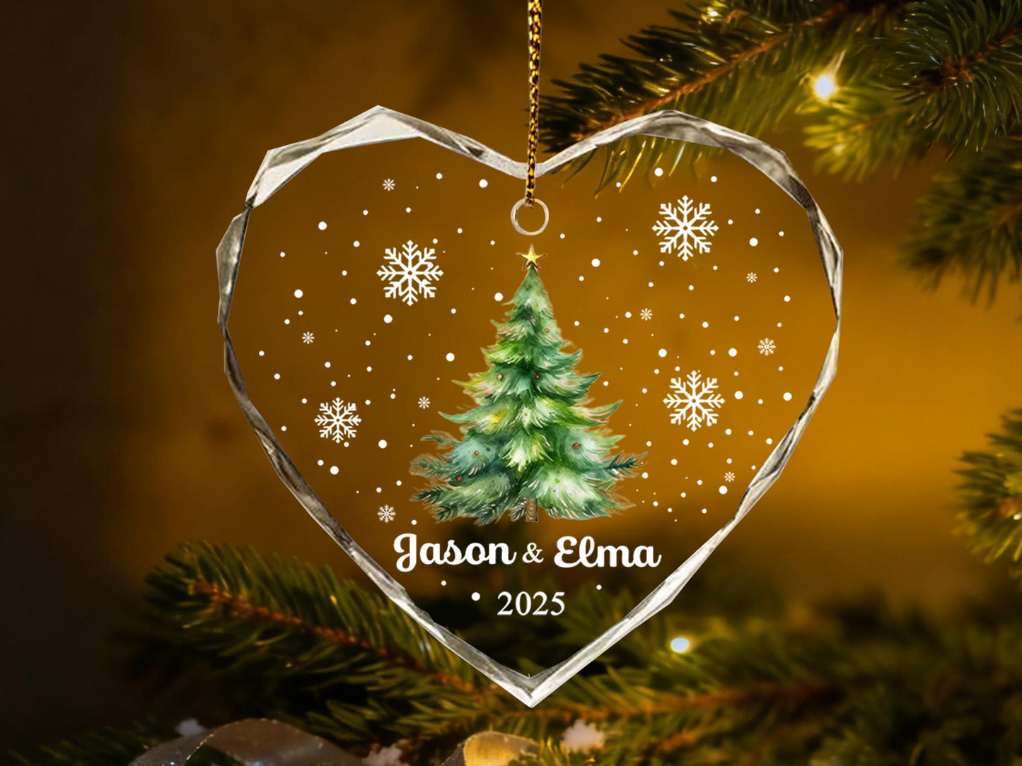 Personalized Christmas Tree Ornament,Custom Couple Names & Year Glass Snowflake Holiday Keepsake,Couple Names Christmas Ornament