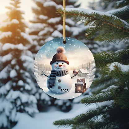 Cute 3D Snowman Image on Ceramic Christmas Ornament 2024 Christmas Decoration Keepsake, Heirloom Christmas Gift, Snow,