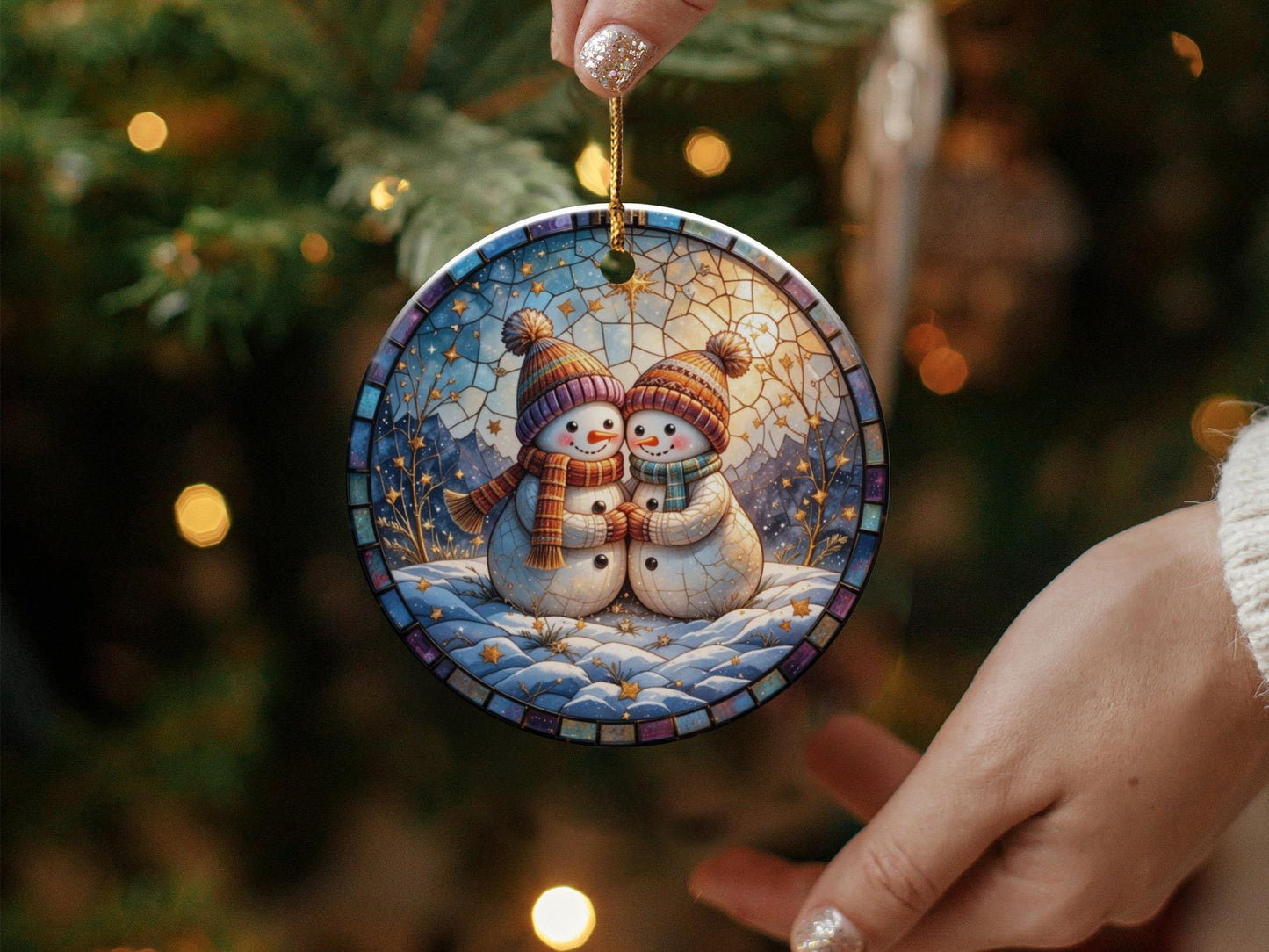 Snowman Ornament, Couple Ornament, Winter Ornament, Ceramic Ornament, Holiday Ornament, Christmas Ornament, Cute Ornament