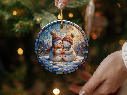 Snowman Ornament, Couple Ornament, Winter Ornament, Ceramic Ornament, Holiday Ornament, Christmas Ornament, Cute Ornament