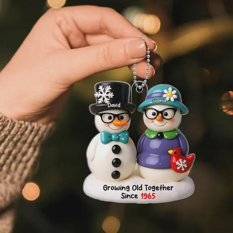 Personalized Snowman Couple Acrylic Ornament: Christmas Keepsake Gift
