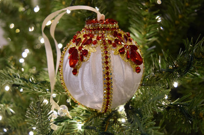 Elegant Luxury Handmade Rhinestone Cream/White Christmas Ball Ornament - Xmas Tree Decor