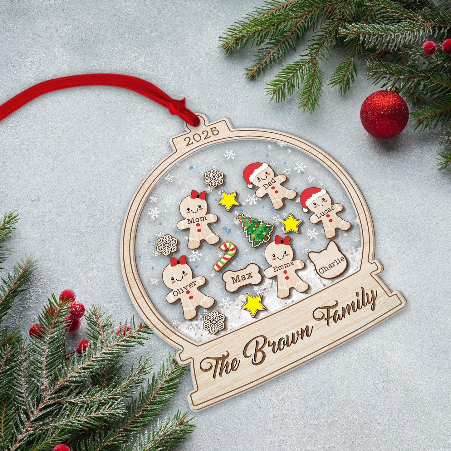 Personalized Gingerbread Family Christmas Ornament, Custom Family Ornament 2025, 4D Shake Ornament, Gingerbread Family Gift,Xmas Decor