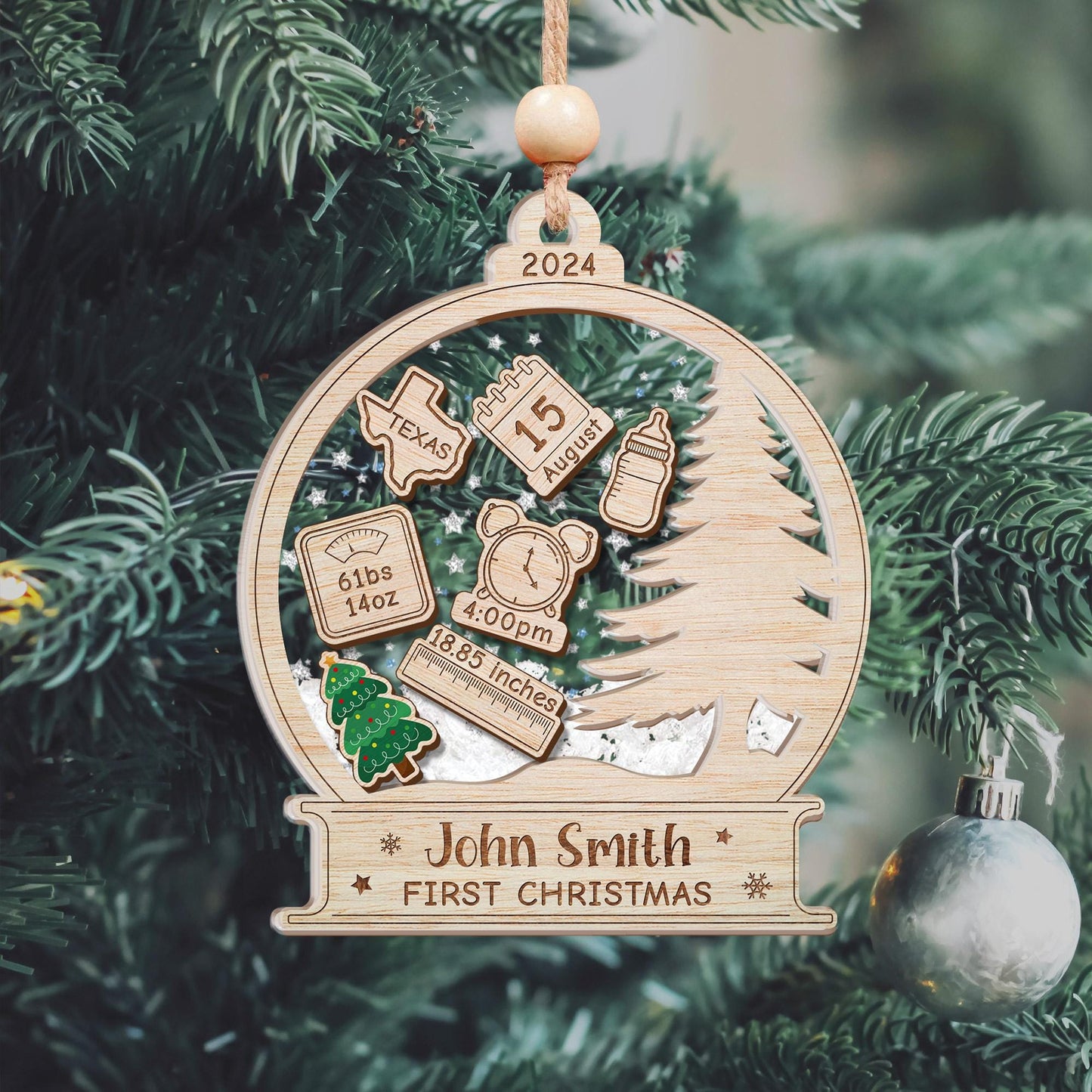 Baby's First Christmas Ornament 2024, Personalized Baby 1st Christmas Ornament, Custom New Baby Gift, 4D Shake Babies Ornament, Baby Shower