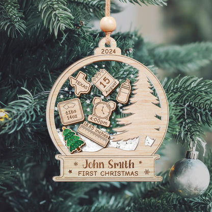 Baby's First Christmas Ornament 2024, Personalized Baby 1st Christmas Ornament, Custom New Baby Gift, 4D Shake Babies Ornament, Baby Shower