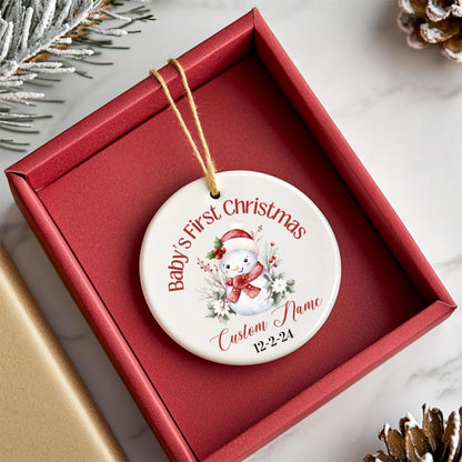 Ornement Personnalisé Premier Noël de Bébé, Prénom et Date Personnalisés, Décoration en Céramique Bonhomme de Neige, Souvenir de Vacances, Cadeau de Famille, Cadeau pour Collègue,
