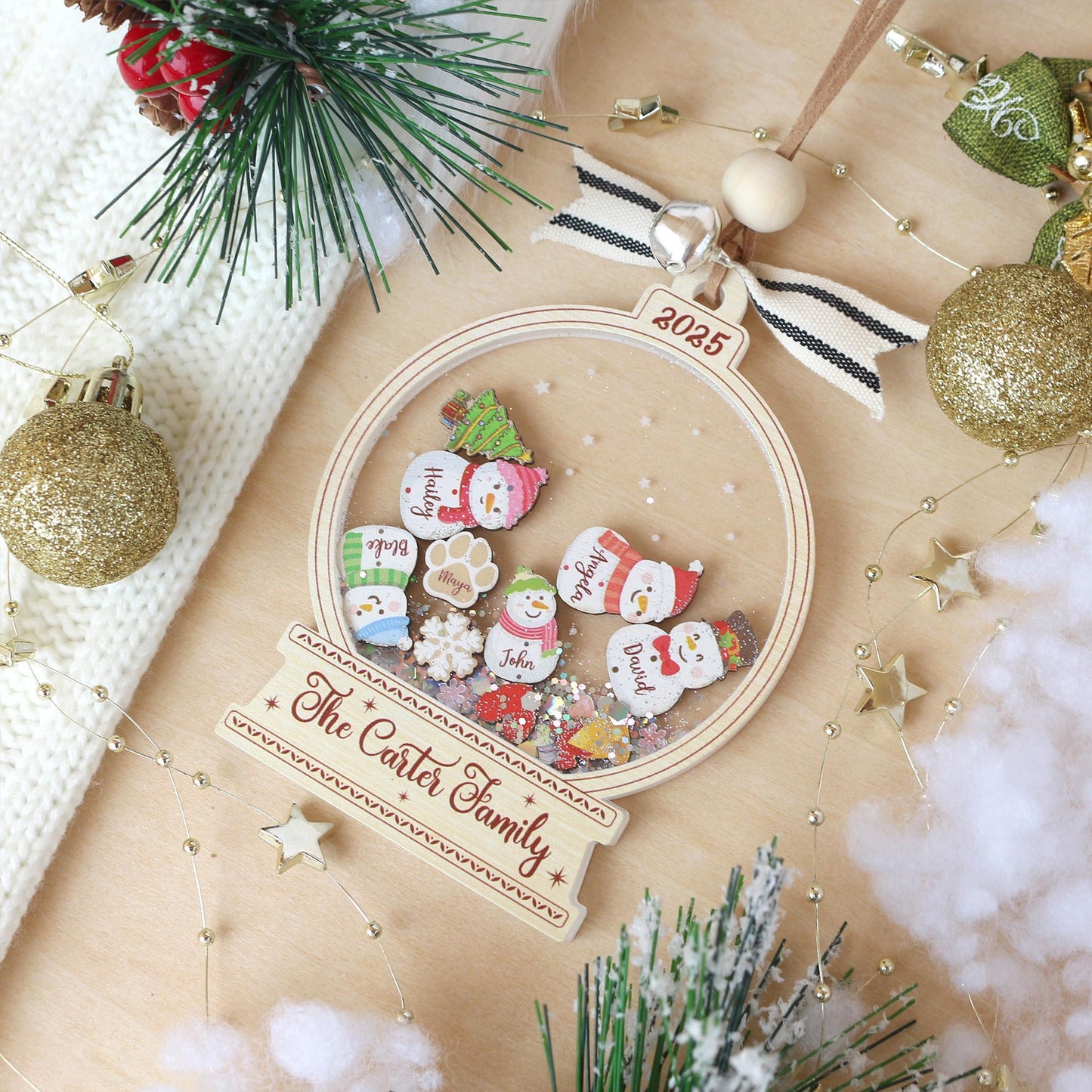 Ornement de Noël personnalisé bonhomme de neige en famille : Décoration acrylique sur mesure