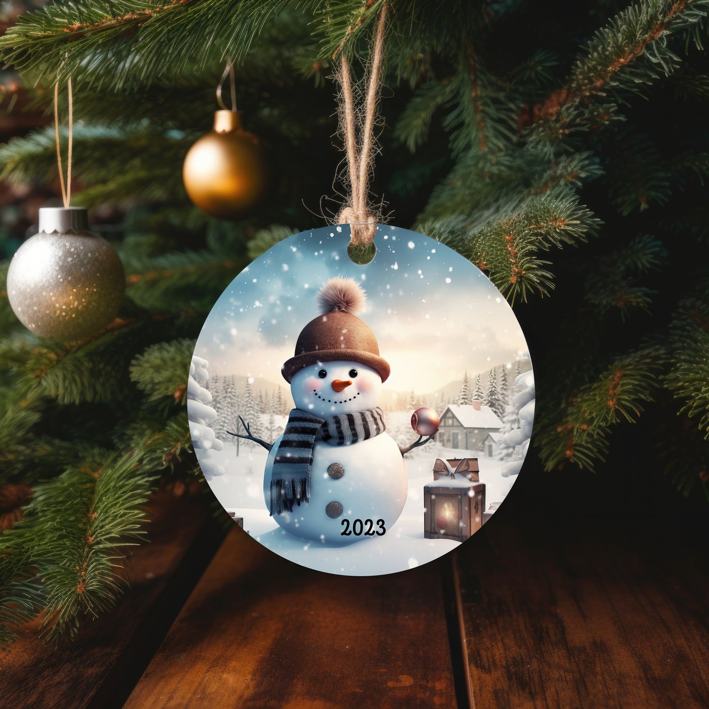 Cute 3D Snowman Image on Ceramic Christmas Ornament 2024 Christmas Decoration Keepsake, Heirloom Christmas Gift, Snow,