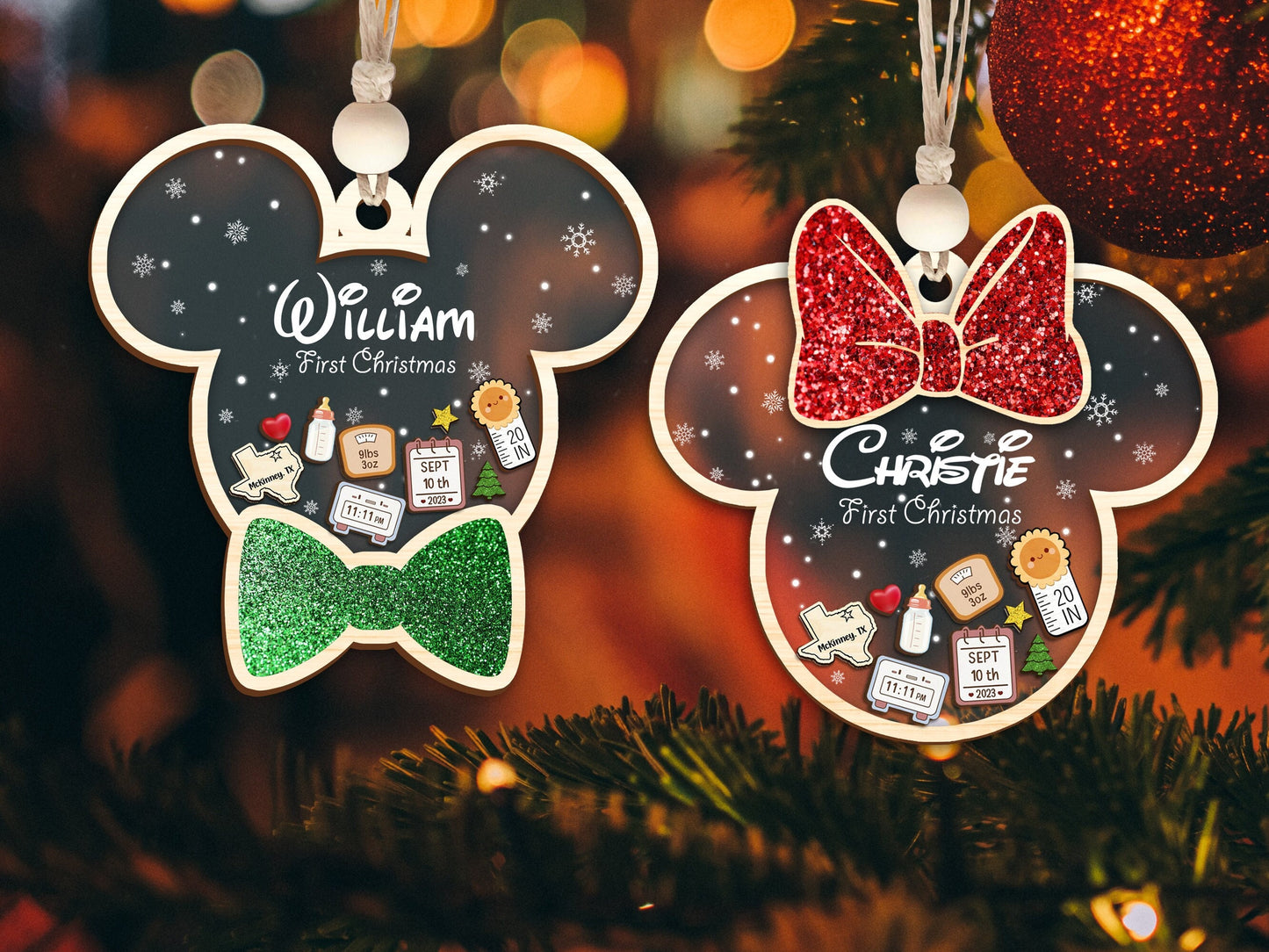 Personalized Baby's First Christmas Ornament 2025, Baby Stats Keepsake