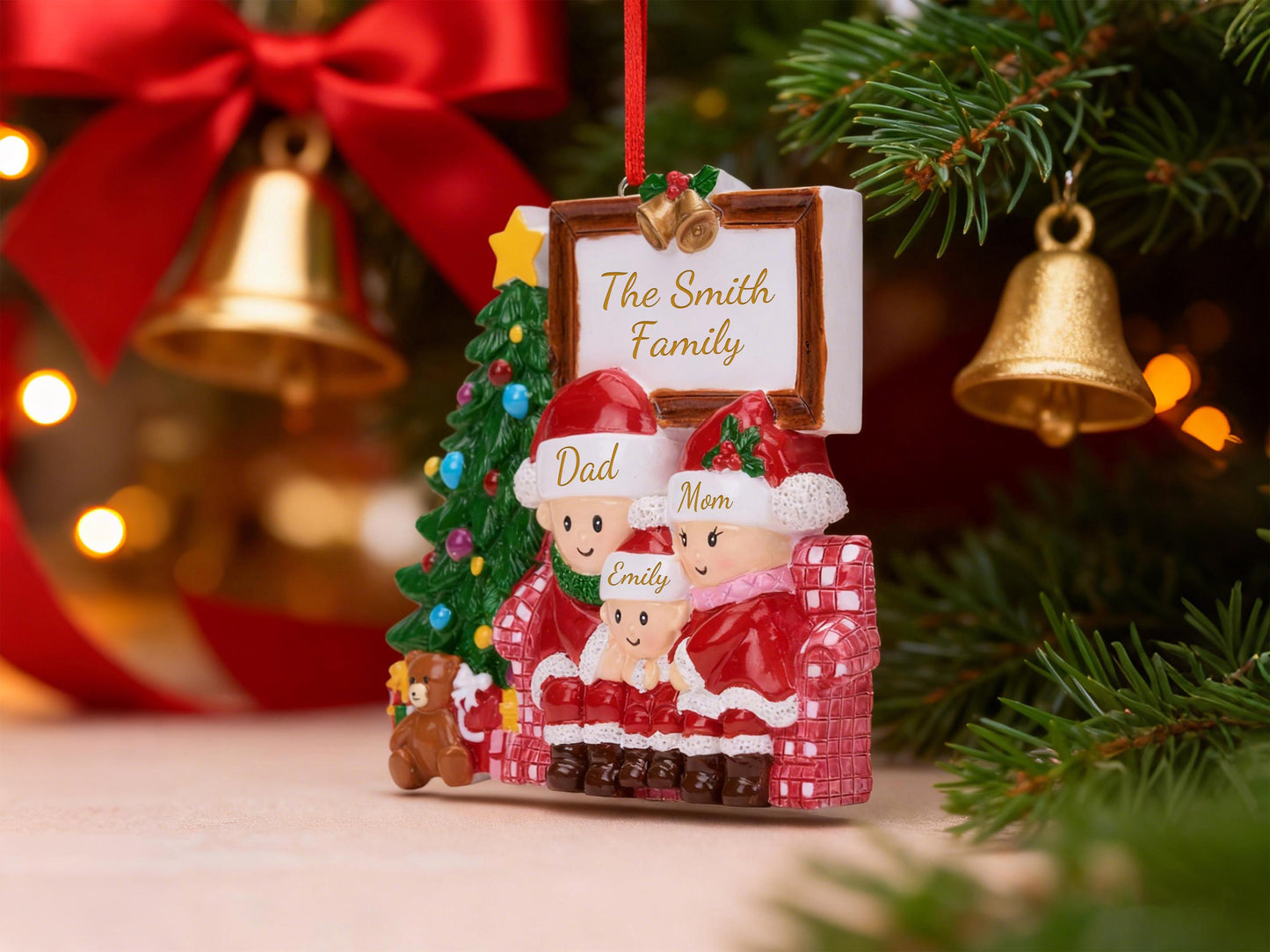 Personalized Christmas Ornament with Family Name 2025 Christmas Tree Ornament family of 3, 4, 5, Engraved Resin Ornaments Christmas Decor