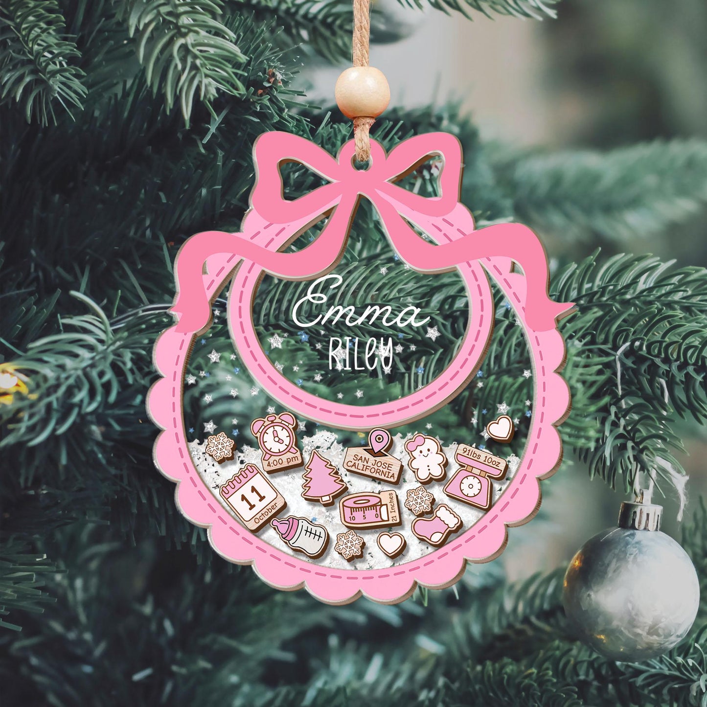 Baby's First Christmas Ornament, Personalized Baby 1st Christmas Ornament, Custom New Baby Gift, 4D Shake Babies Ornament, Baby Shower