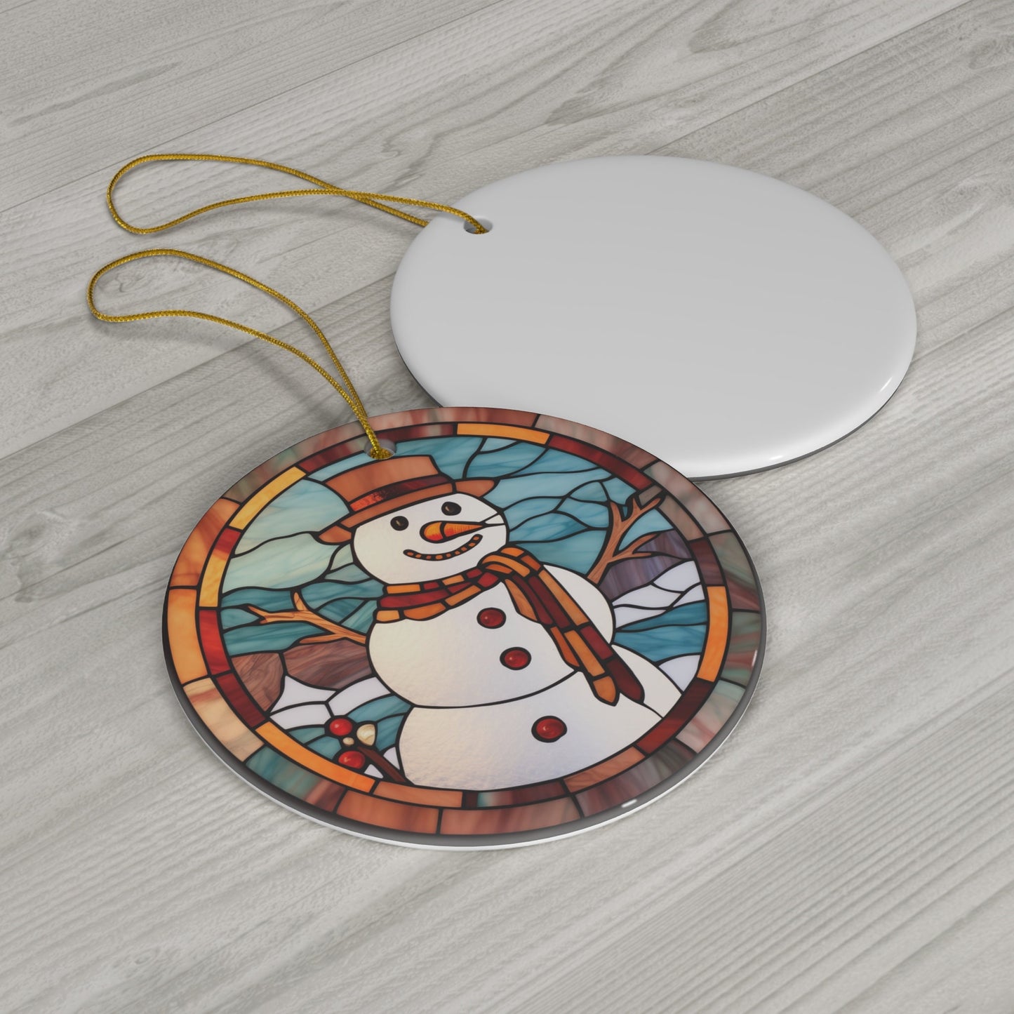 Adorno navideño de muñeco de nieve estilo vidriera, recuerdo de vacaciones