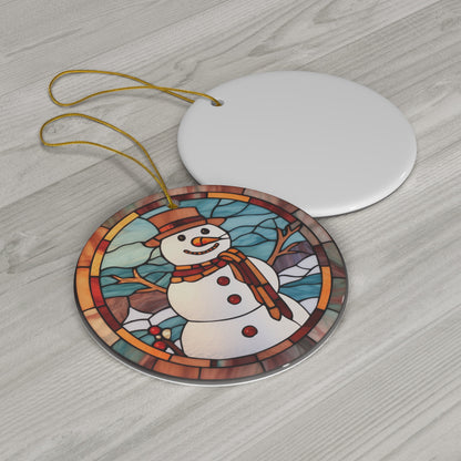 Adorno navideño de muñeco de nieve estilo vidriera, recuerdo de vacaciones
