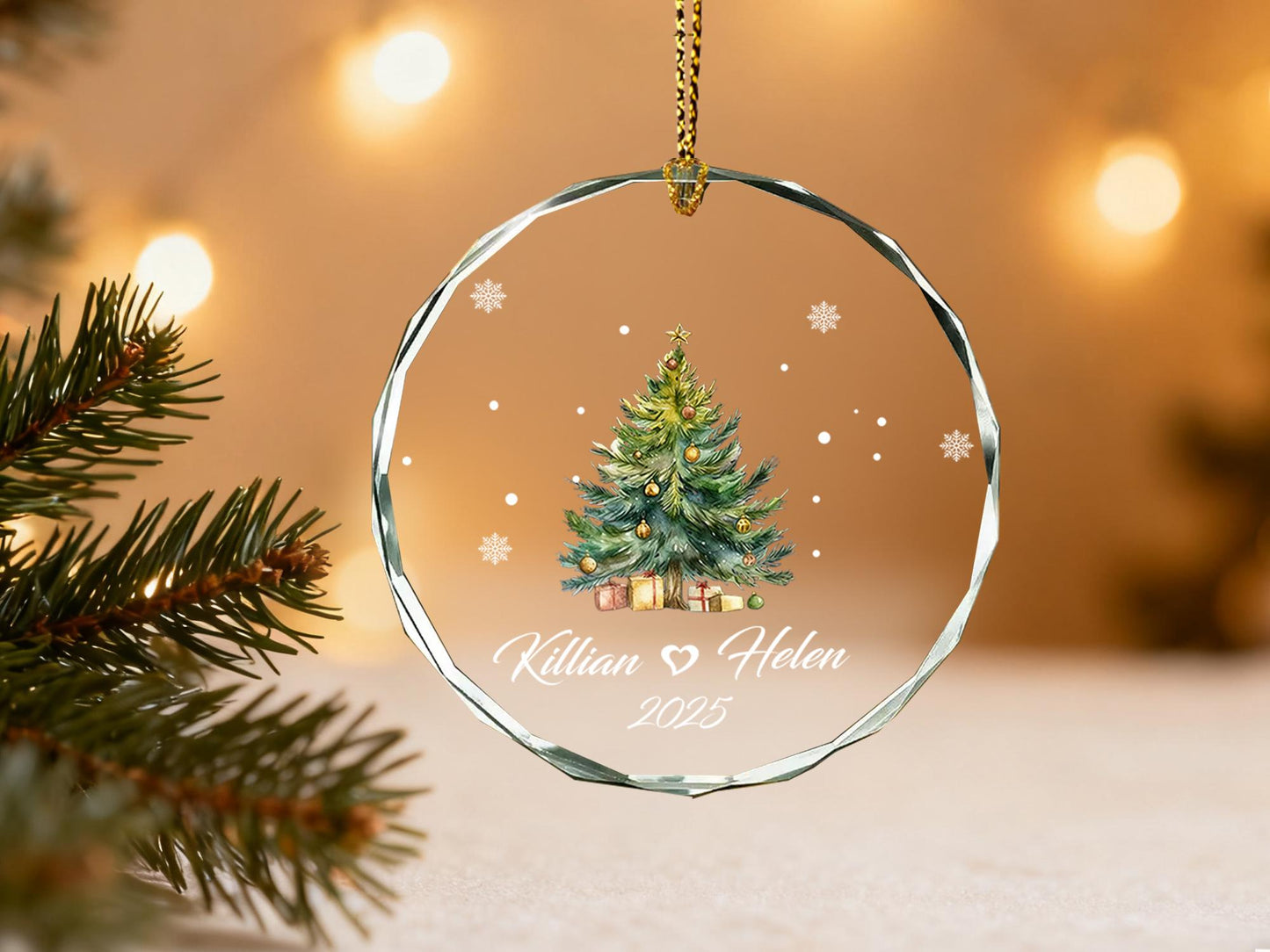 Personalized Christmas Tree Ornament,Custom Couple Names & Year Glass Snowflake Holiday Keepsake,Couple Names Christmas Ornament