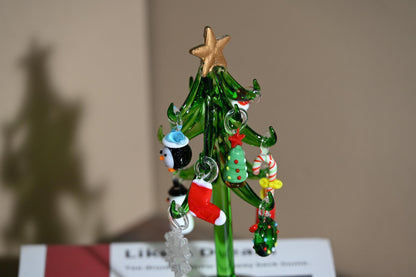 Árbol de Navidad de Cristal Hecho a Mano con Adornos | Figura Navideña