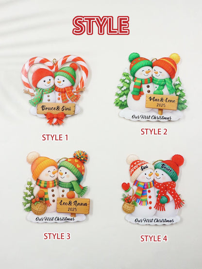 Adorno personalizado de muñeco de nieve para pareja, decoración navideña para árbol