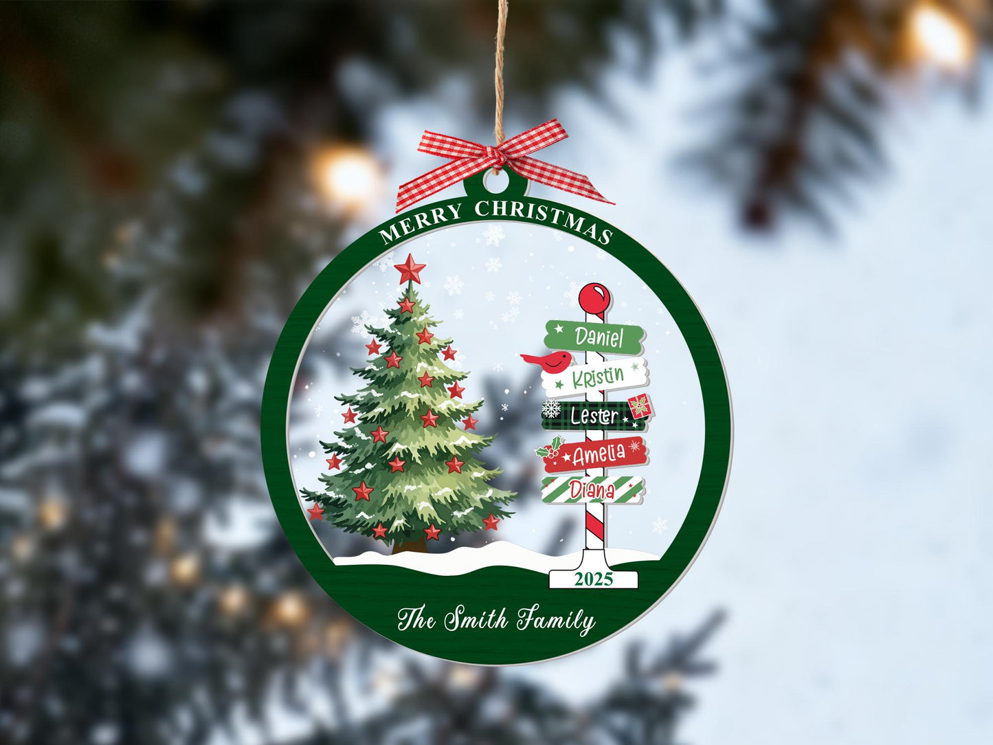 2025 Family Christmas Ornament, Personalized Ornament with Names, Custom Christmas Tree Ornament, Holiday Keepsake, Xmas Tree Decor
