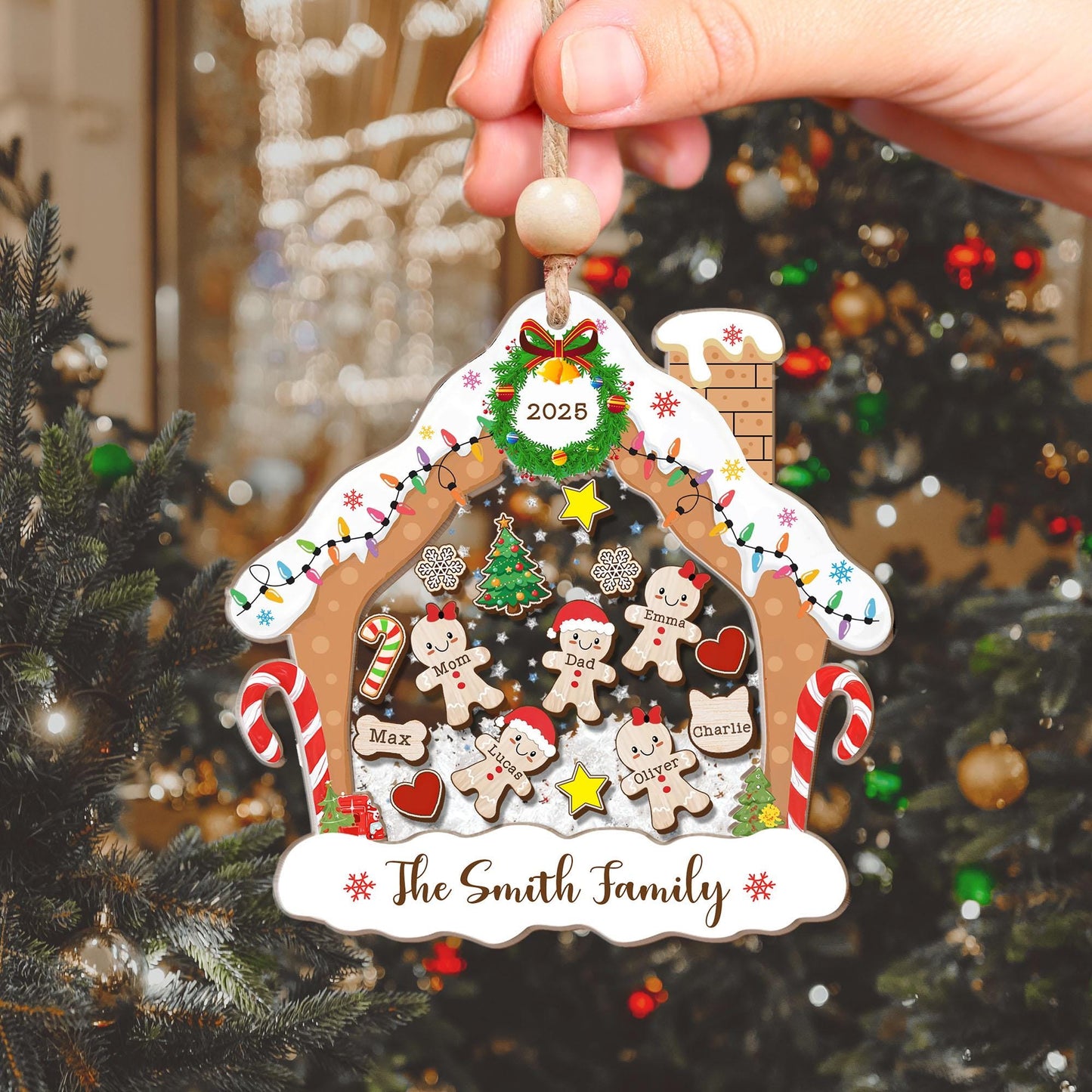 4D Shake Family Ornament With Pets, Custom Gingerbread Family Shaker Ornament, Family Ornament 2025, Family Keepsake, Family Christmas Gift