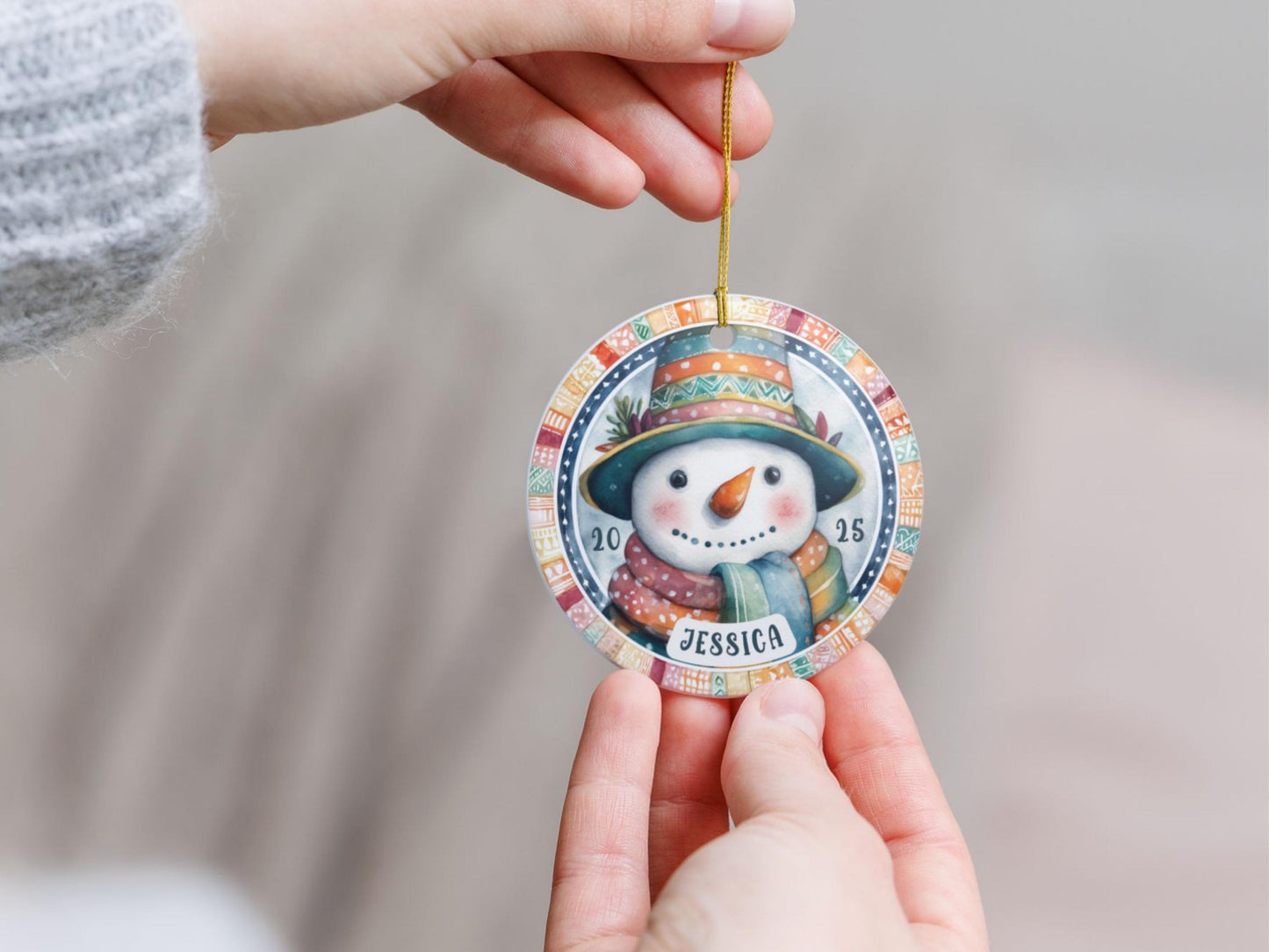 Personalized Snowman Ornament 2025 | Custom Name Christmas Decoration | Ceramic Keepsake Gift for Kids Family Holiday Tree