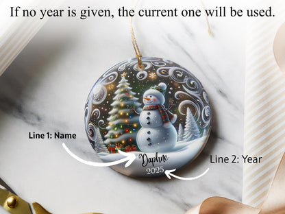 Ornement de Noël personnalisé en céramique bonhomme de neige - Cadeau de décoration d'arbre de vacances d'hiver personnalisé