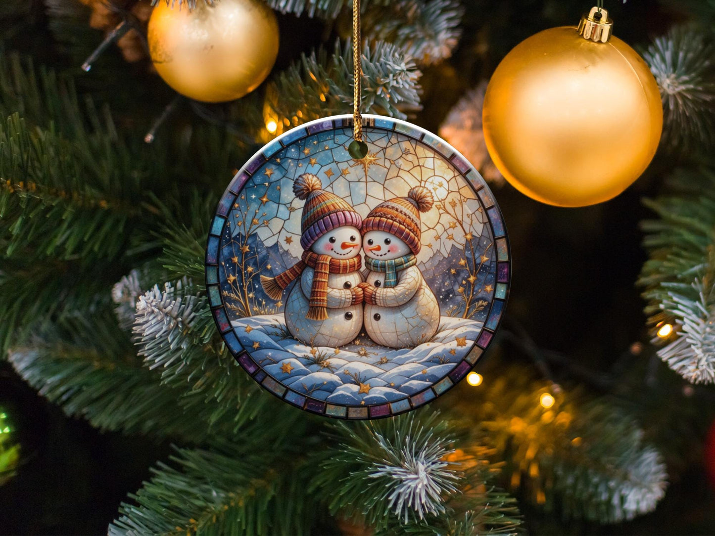 Snowman Ornament, Couple Ornament, Winter Ornament, Ceramic Ornament, Holiday Ornament, Christmas Ornament, Cute Ornament