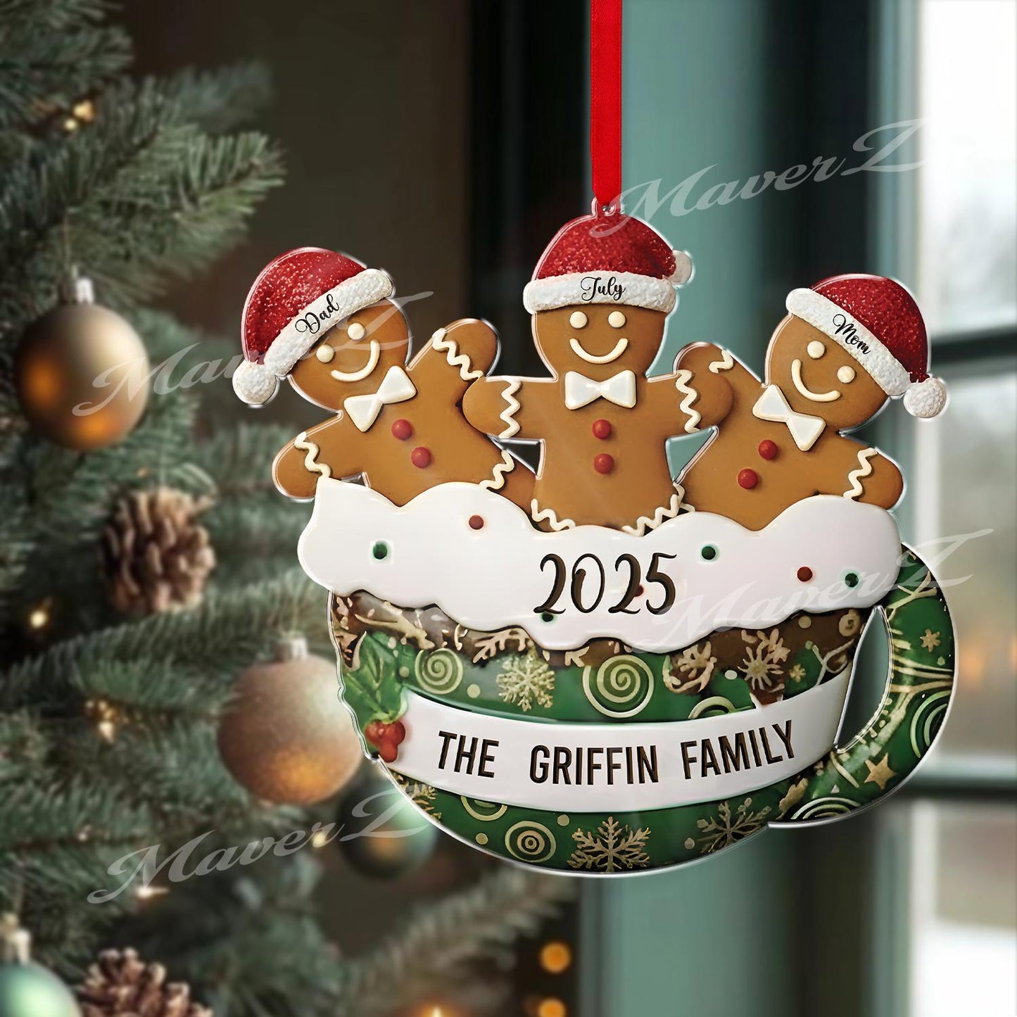 Personalized Resin Family Ornament,2025 Gingerbread Christmas Family Ornament, Gingerbread Family of 2,3,4,5,6 Ornament, Christmas Decor