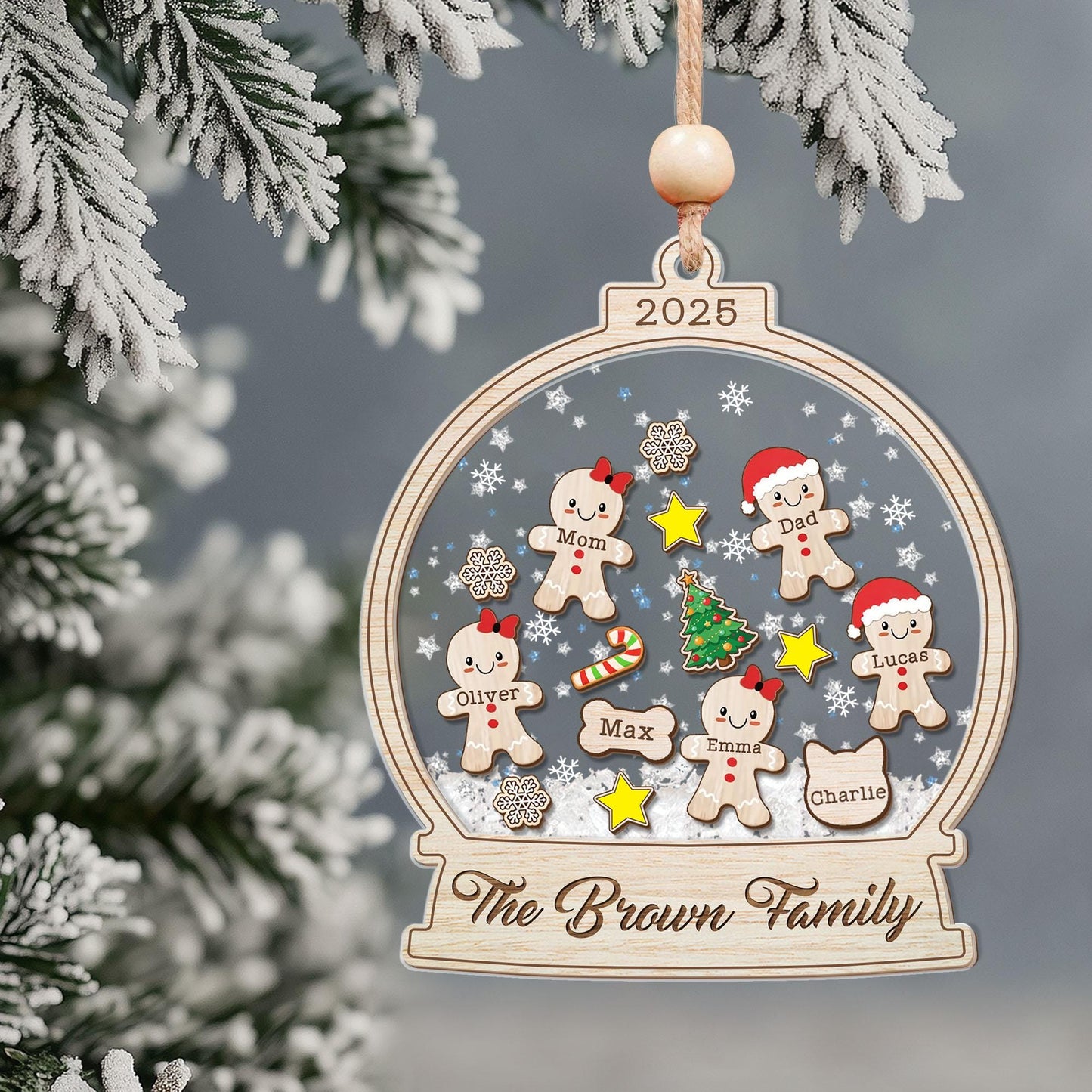 Personalized Gingerbread Family Christmas Ornament, Custom Family Ornament 2025, 4D Shake Ornament, Gingerbread Family Gift,Xmas Decor