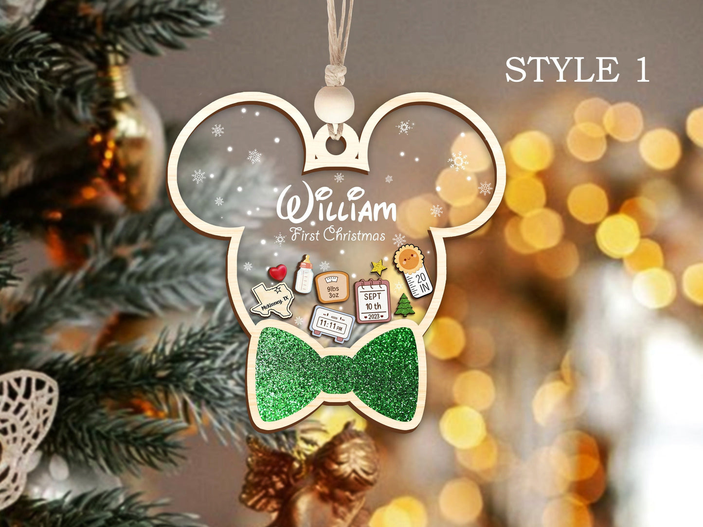 Personalized Baby's First Christmas Ornament 2025, Baby Stats Keepsake