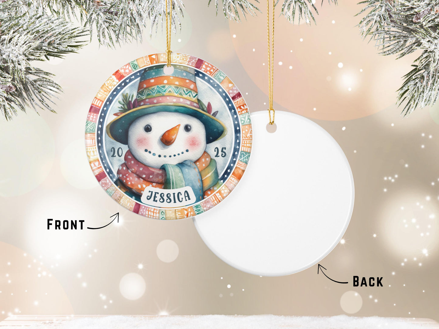 Personalized Snowman Ornament 2025 | Custom Name Christmas Decoration | Ceramic Keepsake Gift for Kids Family Holiday Tree
