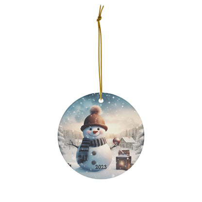 Cute 3D Snowman Image on Ceramic Christmas Ornament 2024 Christmas Decoration Keepsake, Heirloom Christmas Gift, Snow,