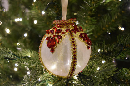 Elegant Luxury Handmade Rhinestone Cream/White Christmas Ball Ornament - Xmas Tree Decor