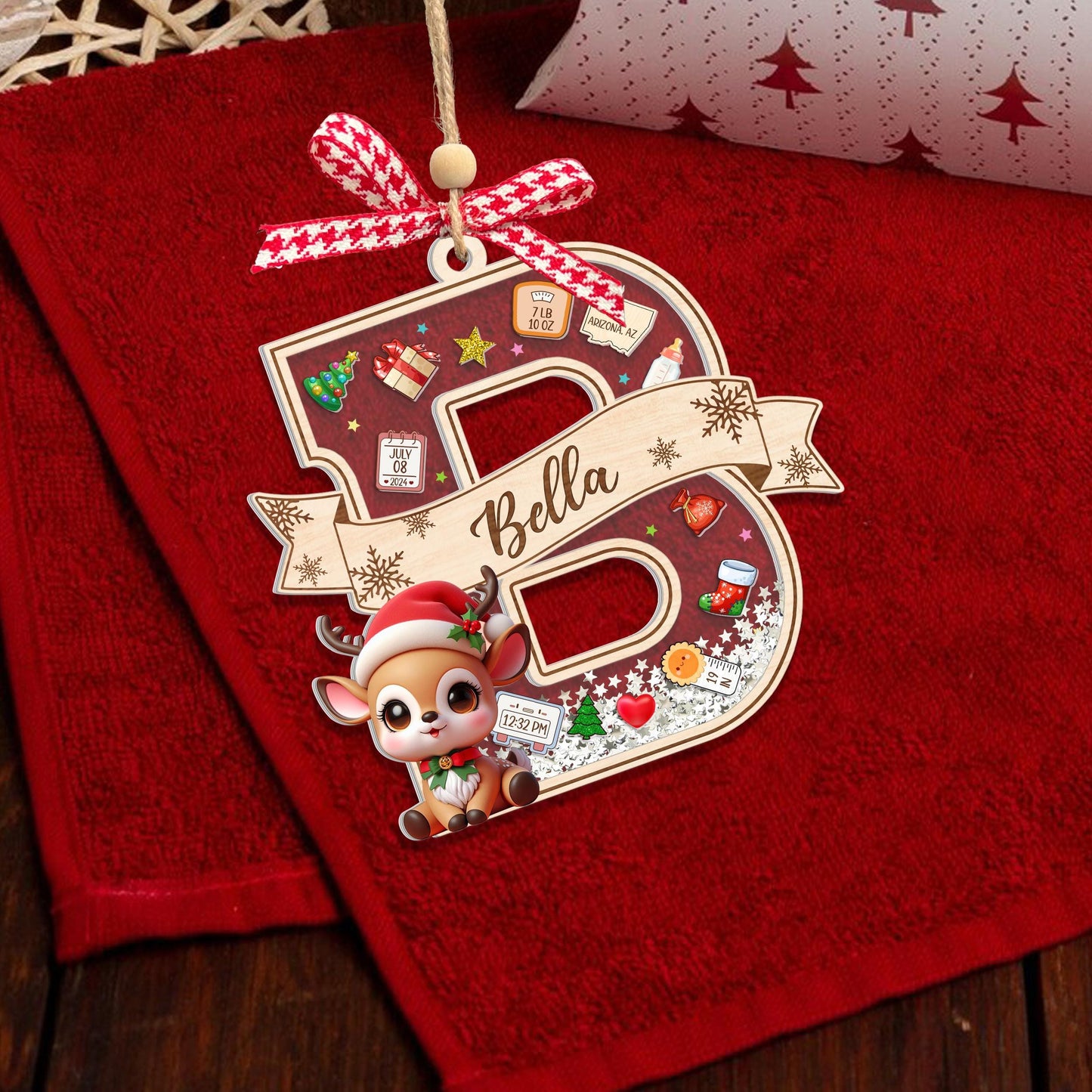 Adorno Personalizado "Mi Primera Navidad" para Bebé: Agitador 4D con Inicial, Recuerdo de Acrílico Personalizado