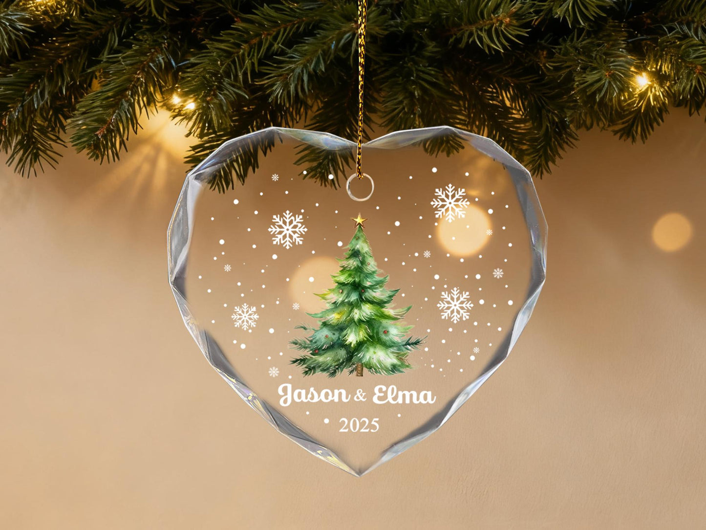 Personalized Christmas Tree Ornament,Custom Couple Names & Year Glass Snowflake Holiday Keepsake,Couple Names Christmas Ornament