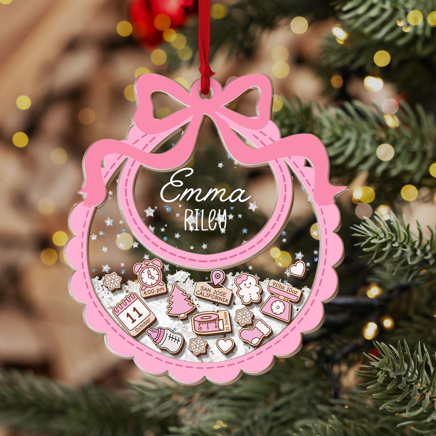 Baby's First Christmas Ornament, Personalized Baby 1st Christmas Ornament, Custom New Baby Gift, 4D Shake Babies Ornament, Baby Shower