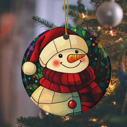 Ornement de Noël Bonhomme de neige, Imprimé style vitrail
