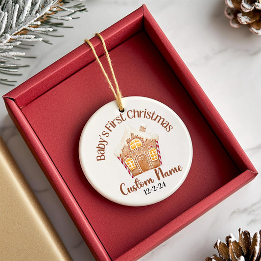 Personalized Baby's First Christmas Ornament, Custom Name and Date, Snowman Ceramic Decor, Holiday Keepsake, Family Gift, Coworker Gift,