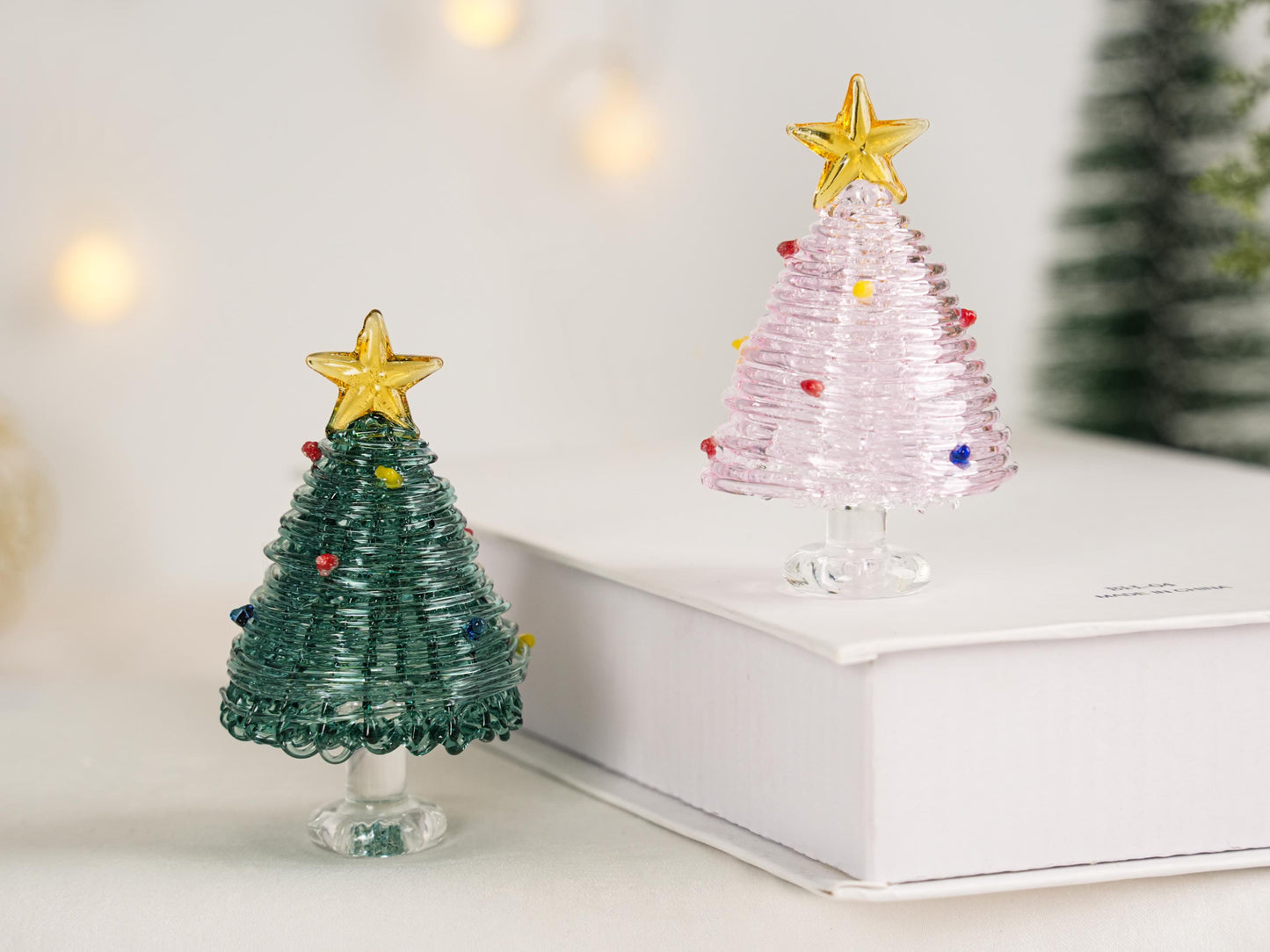 Stained Glass Christmas Tree Figurines,Illuminated Glass Christmas Trees,Christmas Day,Personalized Gift for her,Christmas Gifts,Home Decor