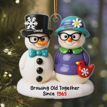 Personalized Snowman Couple Acrylic Ornament: Christmas Keepsake Gift