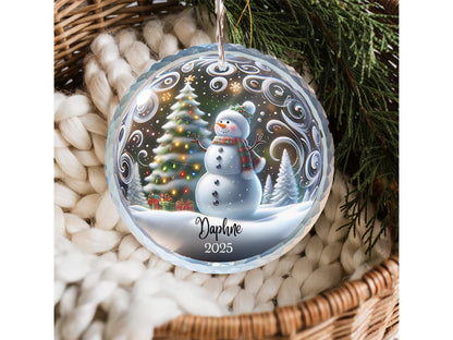 Ornement de Noël personnalisé en céramique bonhomme de neige - Cadeau de décoration d'arbre de vacances d'hiver personnalisé
